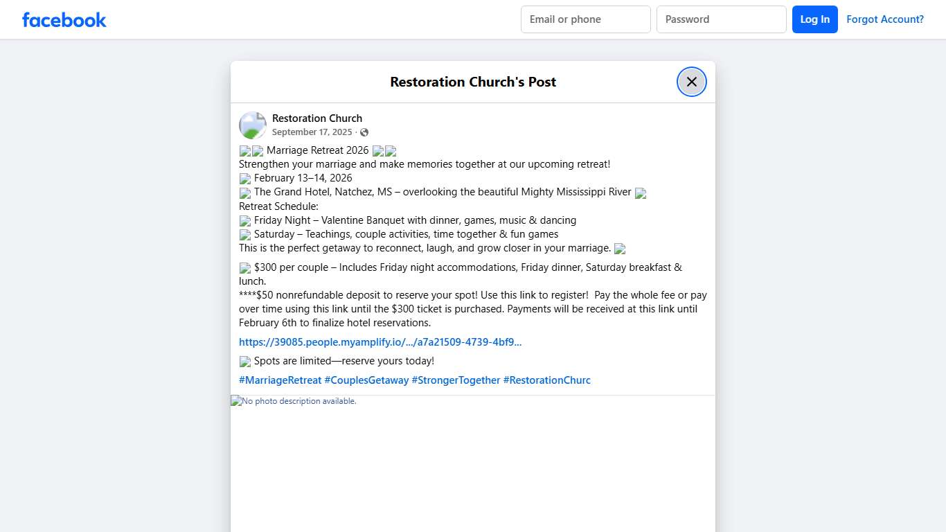 💖✨ Marriage Retreat 2026 ✨💖... - Restoration Church Facebook